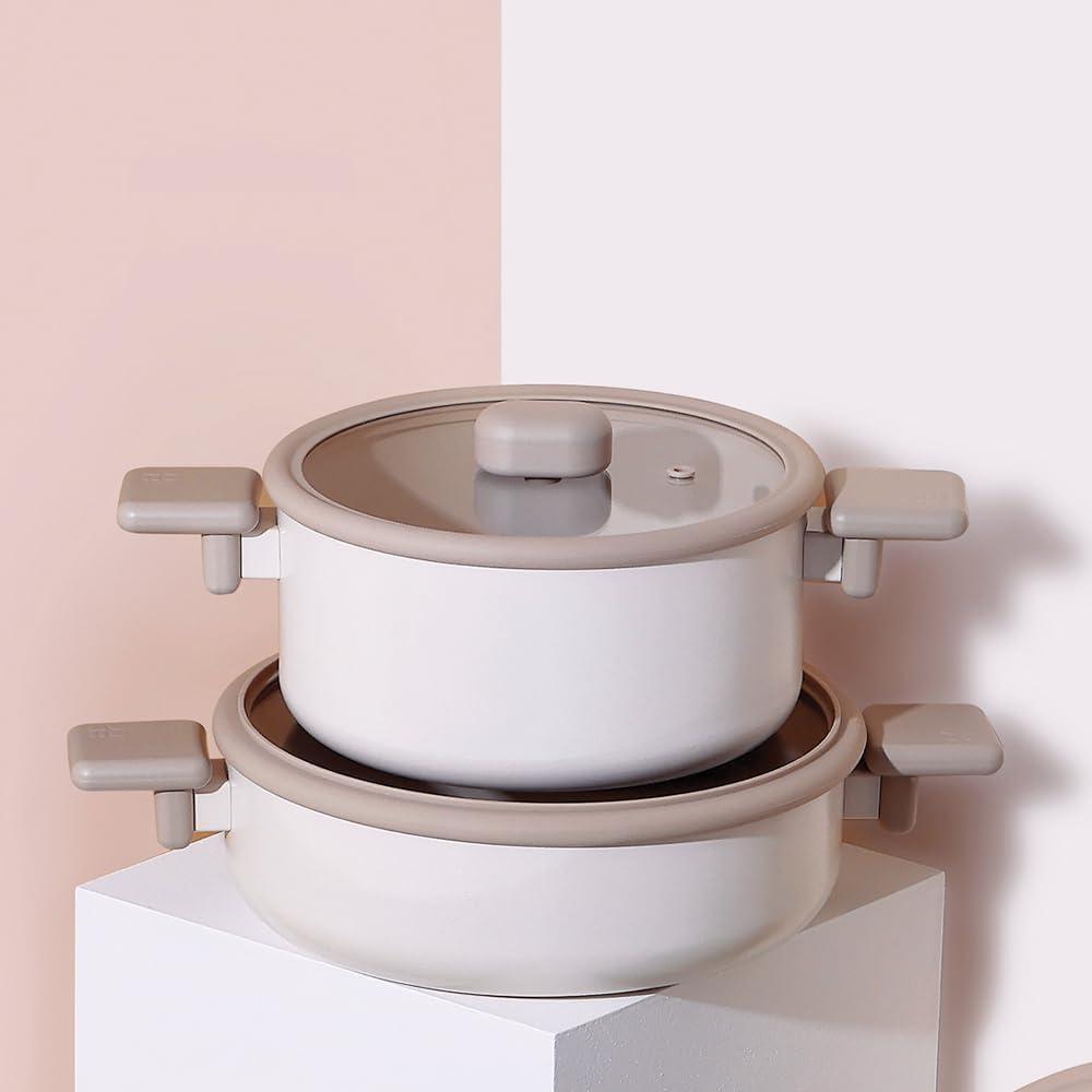 image:imageChou Chou Kitchen Essential 4Pieces Cookware Set with Lid Healthy Cooking Ceramic Coating 8 Pot 7 Saucepan Induction Compatible Kitchenware Made in Korea5