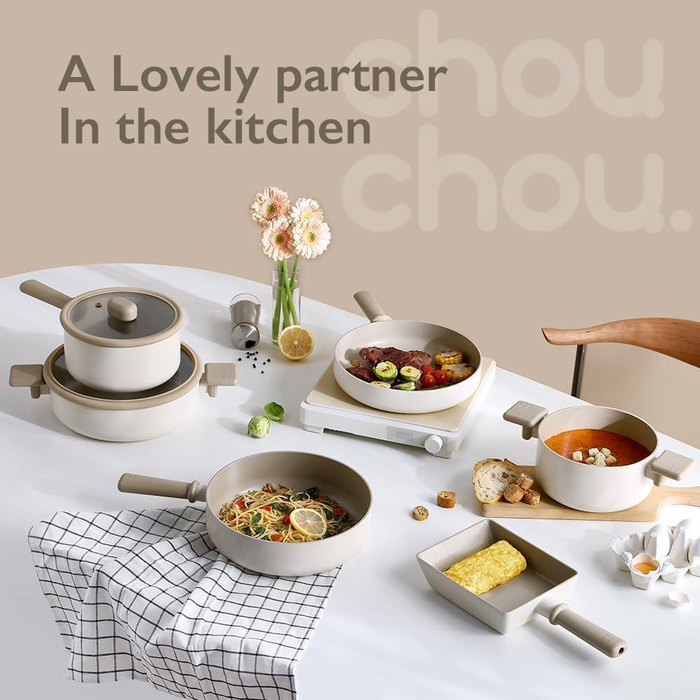 image:imageChou Chou Kitchen Essential 4Pieces Cookware Set with Lid Healthy Cooking Ceramic Coating 8 Pot 7 Saucepan Induction Compatible Kitchenware Made in Korea2