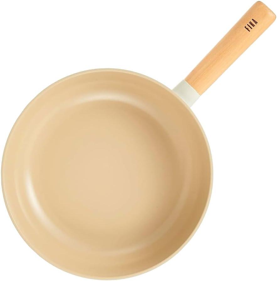 image:imageFIKA 10Inch Nonstick Stir Fry Wok with Wooden Handle Induction Compatible Cookware for All Stovetops Kitchen Essential Ceramic Coating Skillet Healthy Cooking Pan Made in Korea 26cm