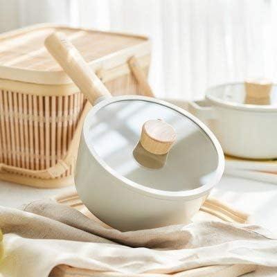 image:imageFIKA 5Piece Nonstick Cookware Pot and Pan Set with Lid Healthy Cooking Ceramic Coated Skillet with Natural Wood Handle Induction Gas Stove Compatible Kitchenware Everyday Cooking Made in Korea