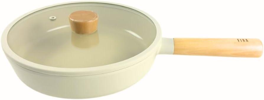 image:imageFIKA 5Piece Nonstick Cookware Pot and Pan Set with Lid Healthy Cooking Ceramic Coated Skillet with Natural Wood Handle Induction Gas Stove Compatible Kitchenware Everyday Cooking Made in Korea