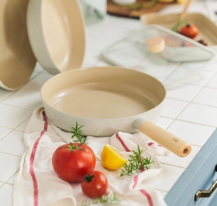 image:imageFIKA 95 inch Nonstick Frying Pan with Wooden Handle Induction Compatible Cookware for All Stovetops Kitchen Essential Ceramic Coating Skillet Healthy Cooking Omelet Pan Made in Korea 24cm