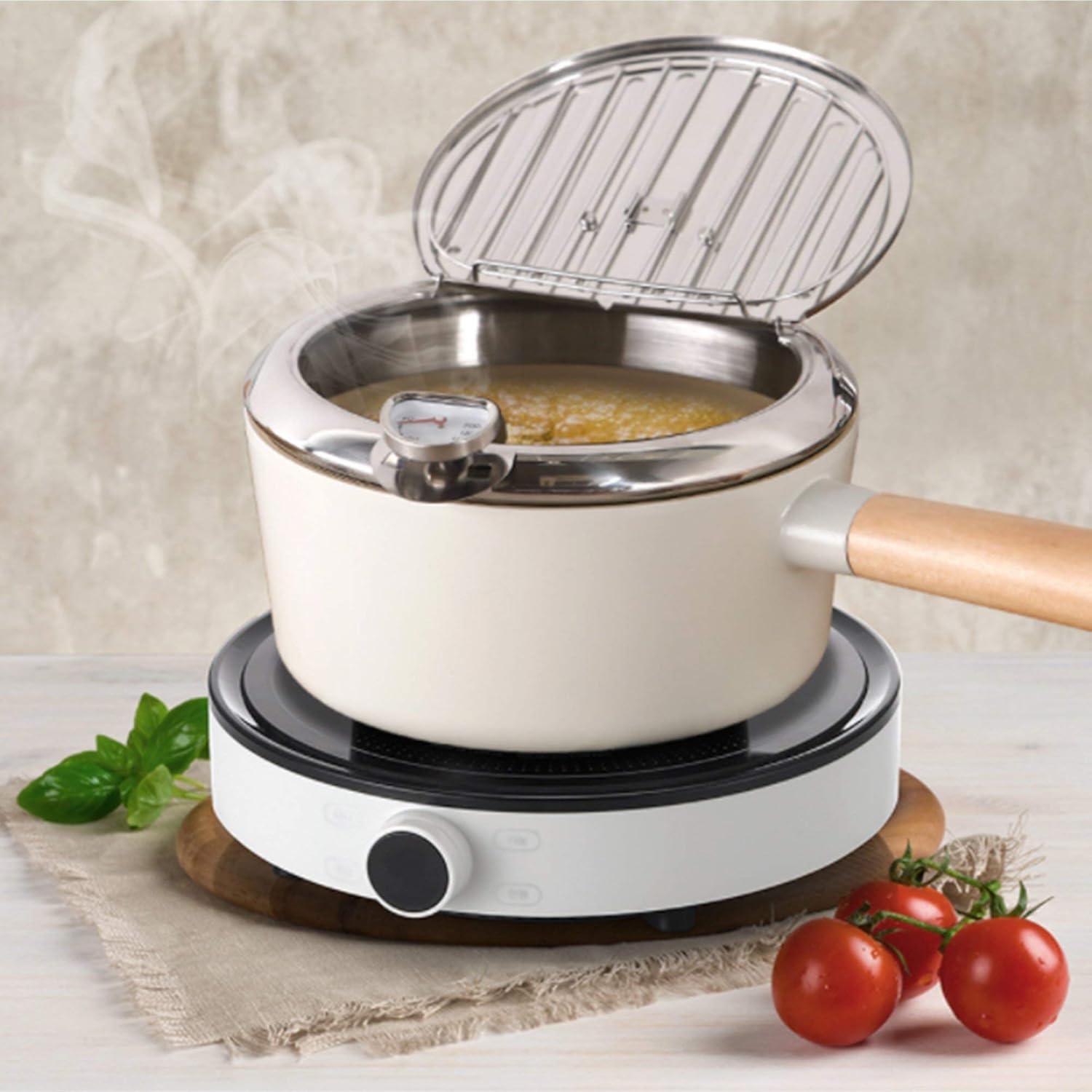 image:imageFIKA Japanese Style Tempura 17QT Deep Fryer Pot with Thermometer Glass and Metal Lid for French Fries Chicken Fish Shrimp Induction Compatible Nonstick Cookware Made in Korea 718cm