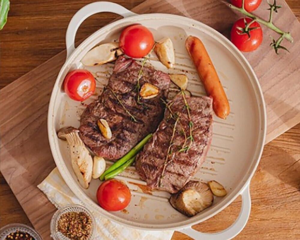 image:imageFIKA Kitchen Nonstick 10Inch BBQ Grill Pan Griddle with Handle Healthy Cooking Frying Barbeque Skillet Induction Compatible Cookware Oven Safe Made in Korea 10 Round10 Round