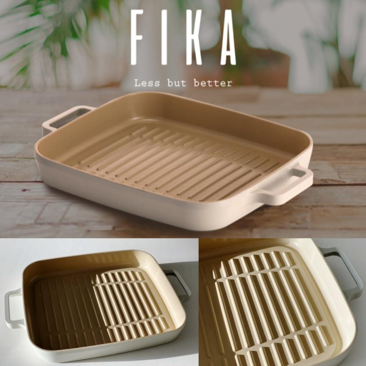 image:imageFIKA Kitchen Nonstick 10Inch BBQ Grill Pan Griddle with Handle Healthy Cooking Frying Barbeque Skillet Induction Compatible Cookware Oven Safe Made in Korea 10 Round11 X 98