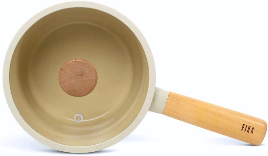 image:imageFIKA Kitchen Nonstick 17QT Sauce Pan with Glass Lid Butter Warmer Melting Saucepot Induction Compatible Cookware Healthy Cooking Ceramic Coating Pot with Wood Handle Made in Korea 7 18cm