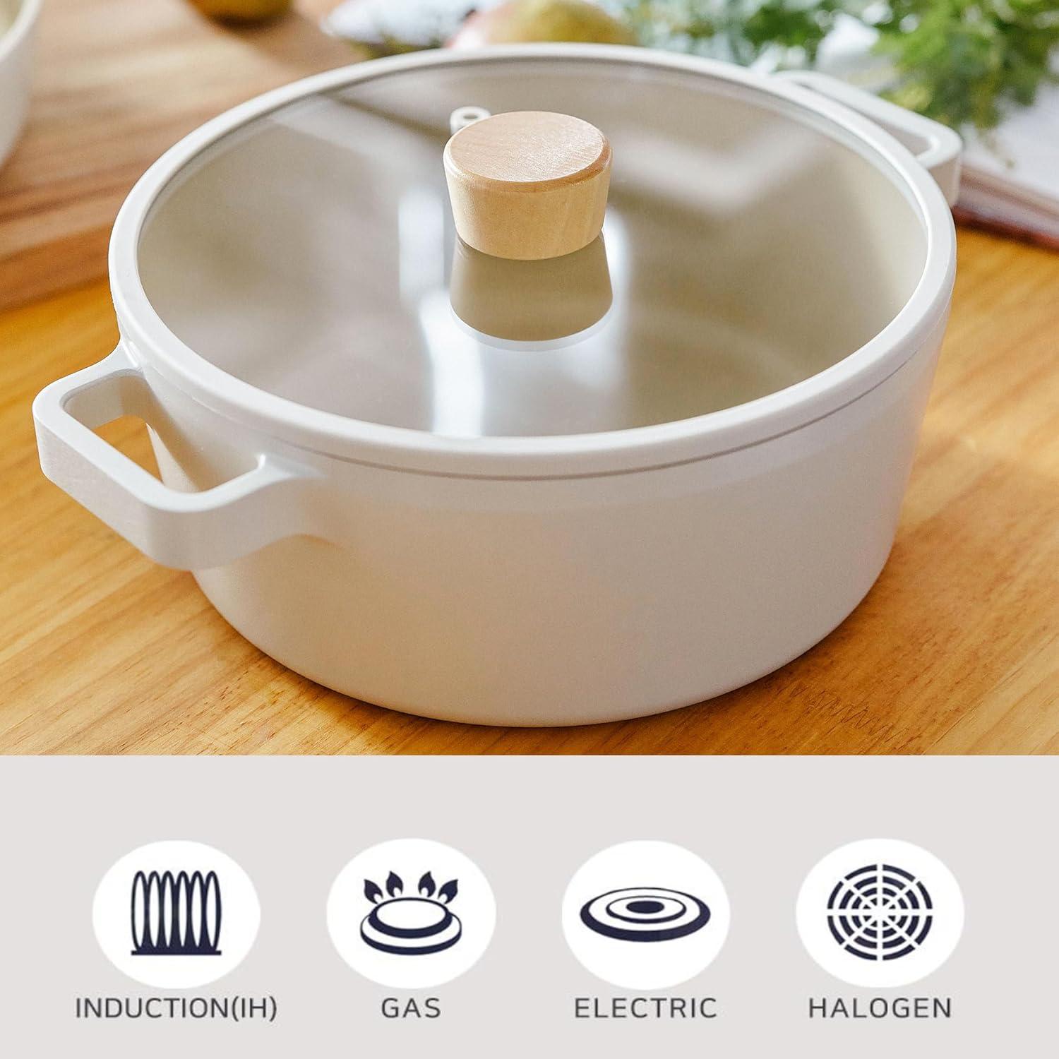 image:imageFIKA Kitchen Nonstick 40QT Stock Pot with Lid Healthy Cooking Ceramic Coating Casserole Induction Compatible Cookware Stew Soup Noodle Multi Dutch Oven Made in Korea 95 24cm