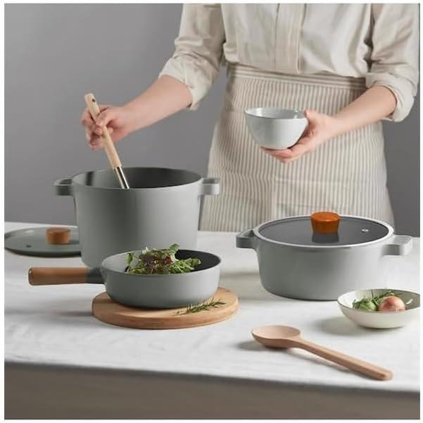 image:imageFIKA Kitchen Nonstick 49QT Deep Stock Pot with Glass Lid Healthy Cooking Ceramic Non Stick Casserole Induction Compatible Cookware Gray Color Made in Korea 22cm Deep PotDeep Pot