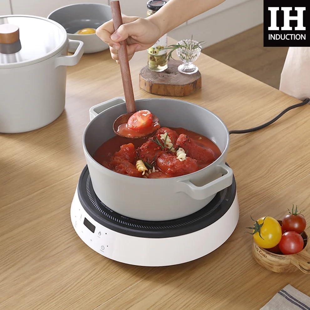 image:imageFIKA Kitchen Nonstick 49QT Deep Stock Pot with Glass Lid Healthy Cooking Ceramic Non Stick Casserole Induction Compatible Cookware Gray Color Made in Korea 22cm Deep PotDeep Pot