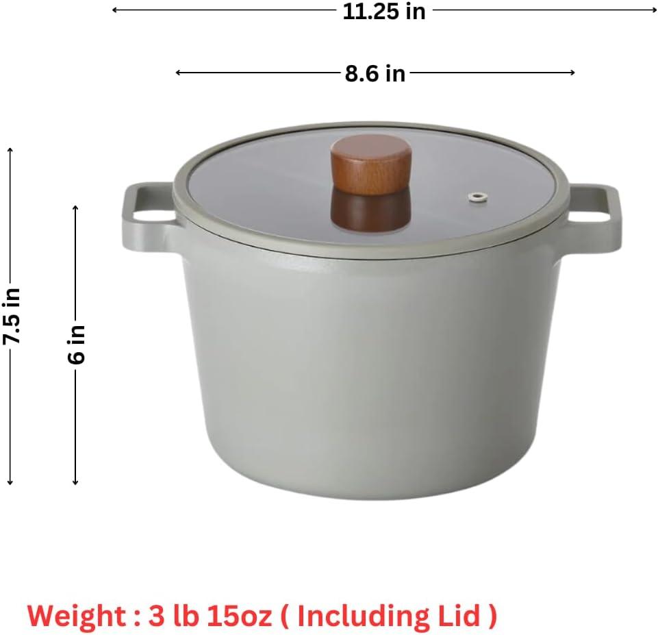image:imageFIKA Kitchen Nonstick 49QT Deep Stock Pot with Glass Lid Healthy Cooking Ceramic Non Stick Casserole Induction Compatible Cookware Gray Color Made in Korea 22cm Deep PotDeep Pot