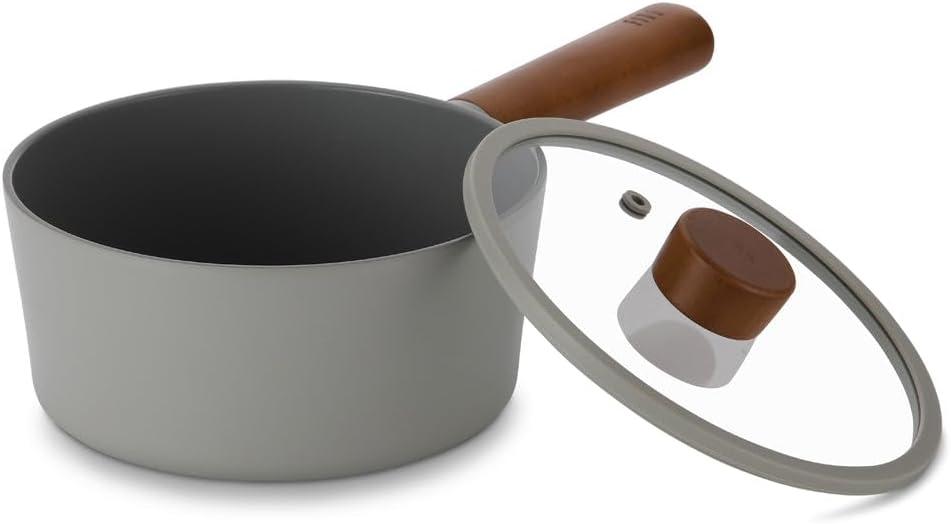 image:imageFIKA Kitchen Nonstick 49QT Deep Stock Pot with Glass Lid Healthy Cooking Ceramic Non Stick Casserole Induction Compatible Cookware Gray Color Made in Korea 22cm Deep PotDNEOG218