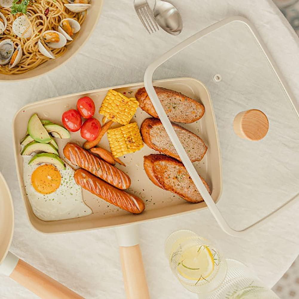 image:imageFIKA Kitchen Nonstick Brunch Pan with Glass Lid Japanese Tamagoyaki Large Omelet Skillet Healthy Cooking Stir Fry Pan with Wood Handle Induction Compatible Cookware Made in Korea 114 X 8