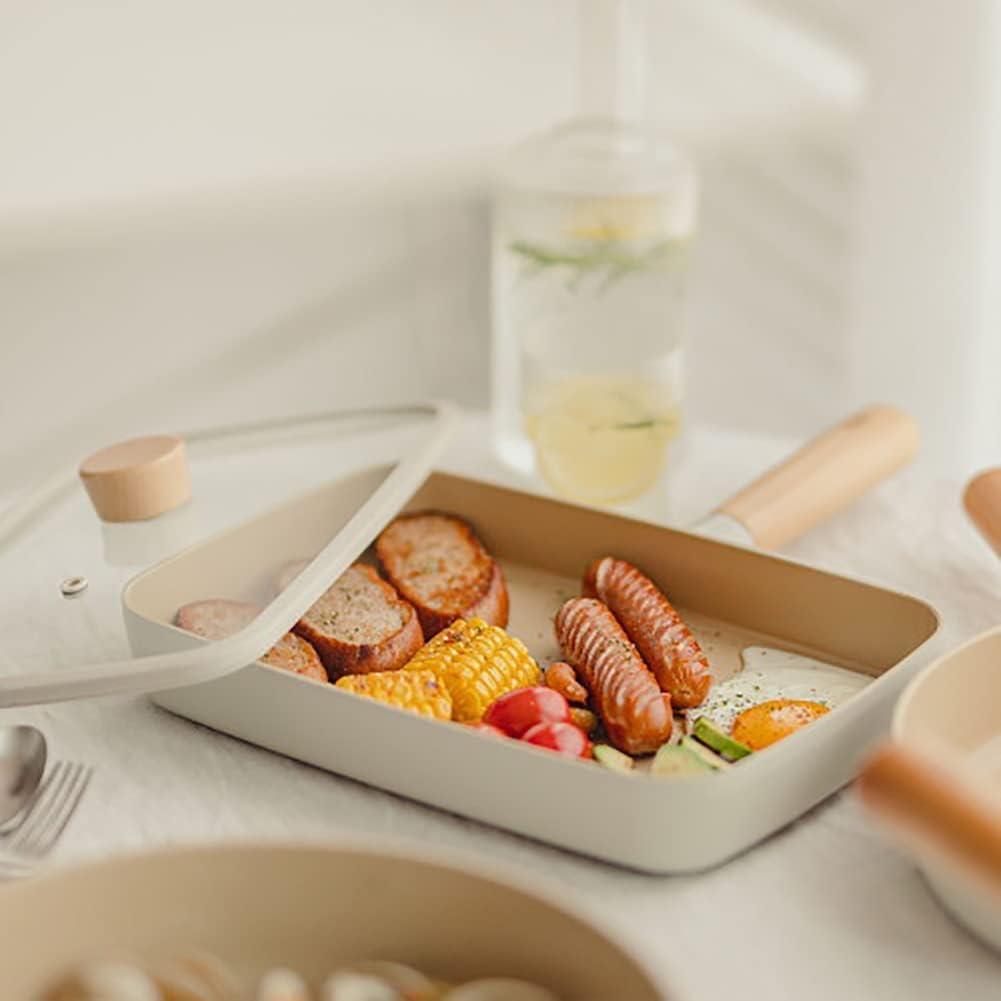 image:imageFIKA Kitchen Nonstick Brunch Pan with Glass Lid Japanese Tamagoyaki Large Omelet Skillet Healthy Cooking Stir Fry Pan with Wood Handle Induction Compatible Cookware Made in Korea 114 X 8