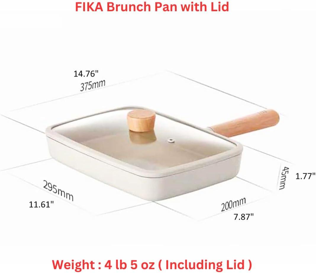 image:imageFIKA Kitchen Nonstick Brunch Pan with Glass Lid Japanese Tamagoyaki Large Omelet Skillet Healthy Cooking Stir Fry Pan with Wood Handle Induction Compatible Cookware Made in Korea 114 X 8