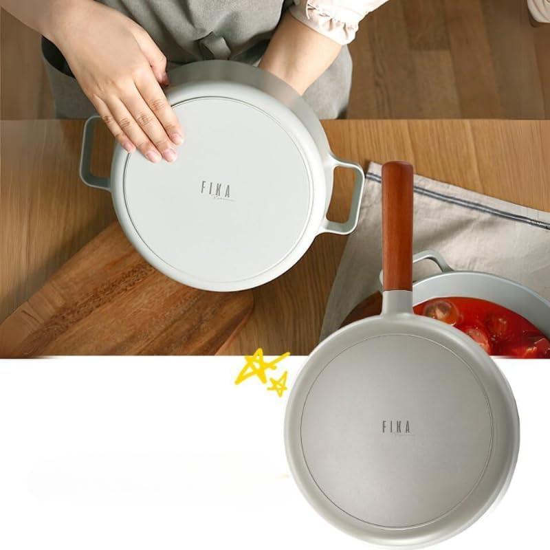 image:imageFIKA Nonstick 10Inch Stir Fry Wok with Wood Handle Healthy Cooking Induction Compatible Cookware for All Stovetops Kitchen Essential Nonstick Ceramic Coating Skillet Made in Korea 26cm Wok Petit Wok