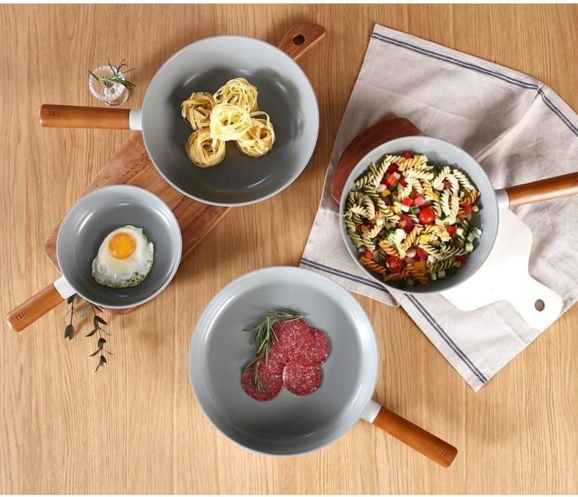 image:imageFIKA Nonstick 10Inch Stir Fry Wok with Wood Handle Healthy Cooking Induction Compatible Cookware for All Stovetops Kitchen Essential Nonstick Ceramic Coating Skillet Made in Korea 26cm Wok Wok