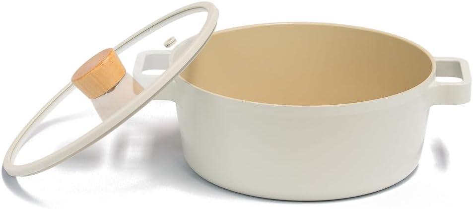 image:imageNEOFLAM FIKA 27QT Nonstick Stock Pot Casserole for Stovetops and Induction Glass Lid with Wood Knob Made in Korea 87 22cmPot 22cm 86inch