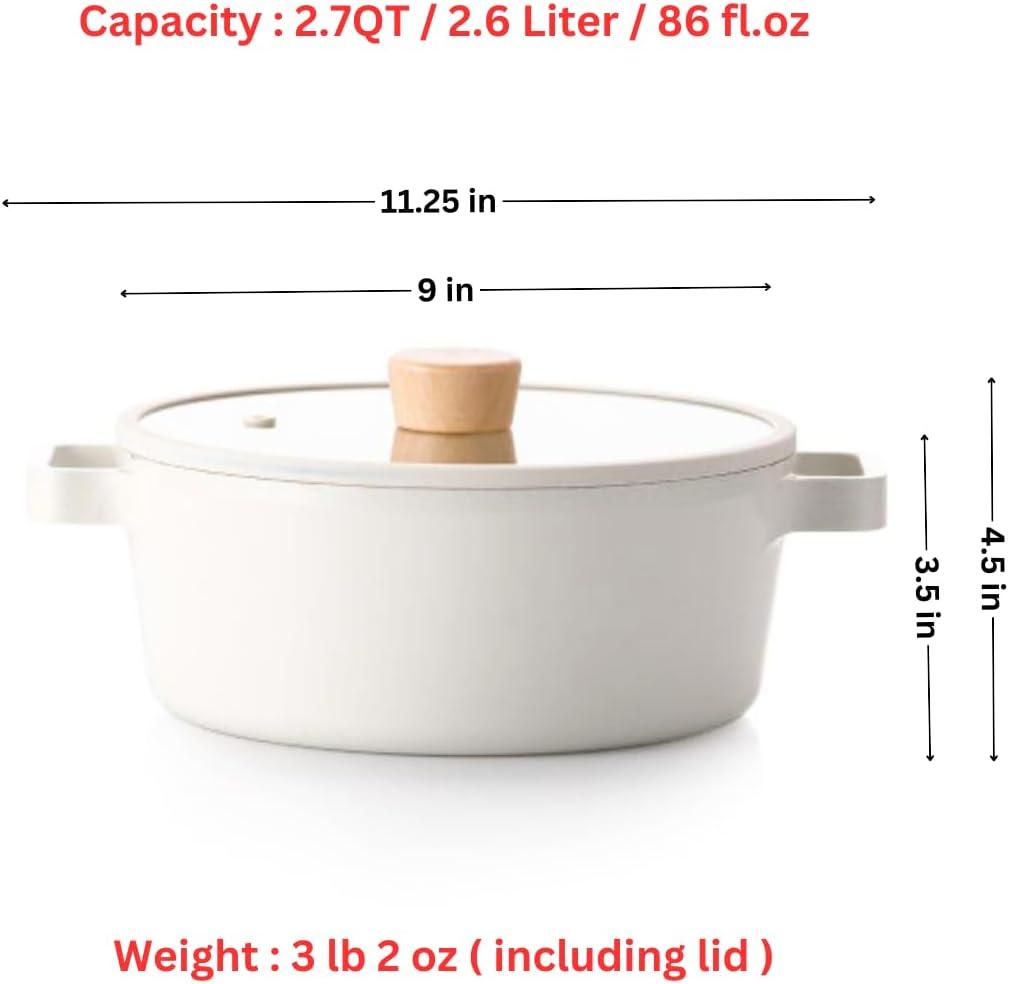 image:imageNEOFLAM FIKA 27QT Nonstick Stock Pot Casserole for Stovetops and Induction Glass Lid with Wood Knob Made in Korea 87 22cmPot 22cm 86inch