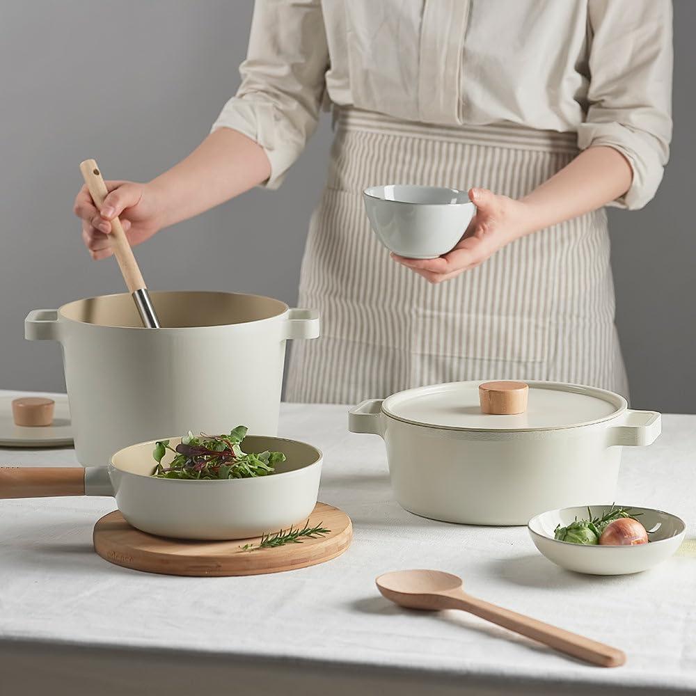 image:imageNEOFLAM FIKA 27QT Nonstick Stock Pot Casserole for Stovetops and Induction Glass Lid with Wood Knob Made in Korea 87 22cmPot 22cm 86inch