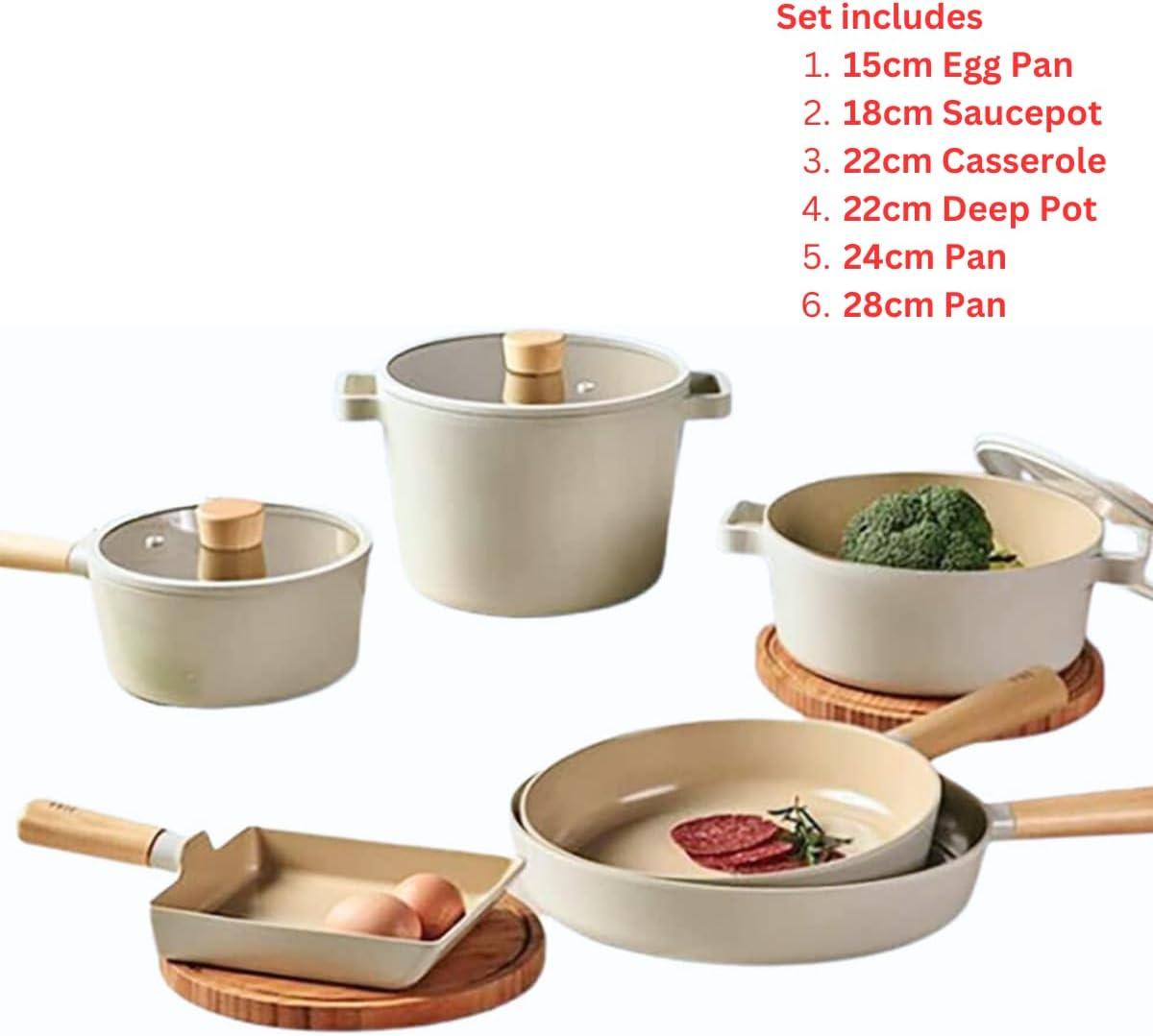 image:imageNEOFLAM FIKA 9Piece Kitchen Essential Cookware Set with Lids Induction Nonstick Ceramic Coating Pot Pan Tamagoyaki Skillet Made in Korea 6 SET
