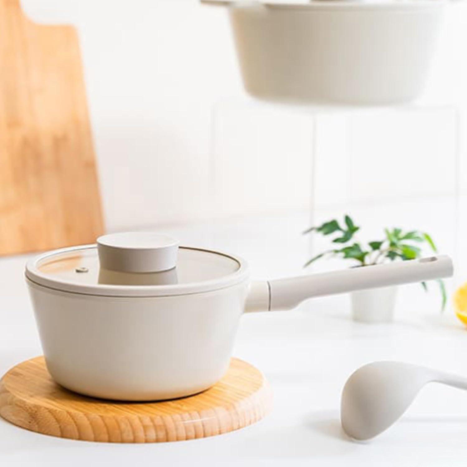 image:imageNEOFLAM Vulcan Ivory 2Qt Saucepot with Glass Lid 7 Cast Aluminum Lightweight Ceramic Nonstick Coating PFAS PFOA Free Dishwasher Safe Induction Ready Made in Korea