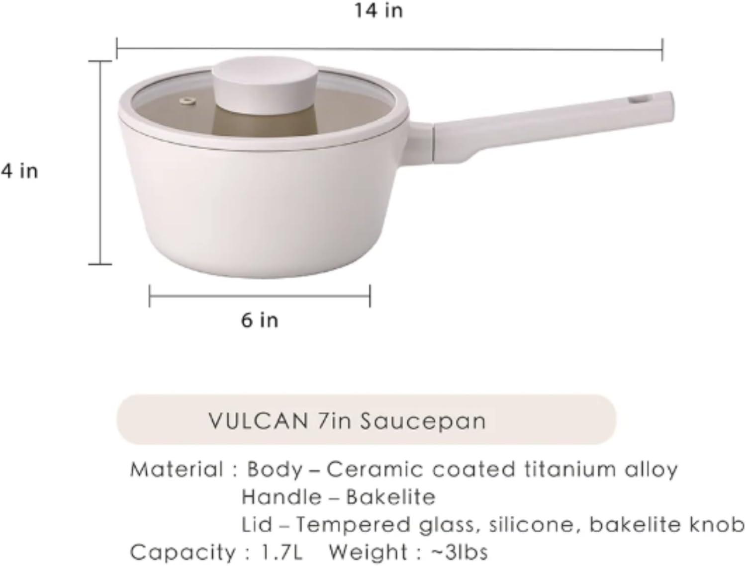 image:imageNEOFLAM Vulcan Ivory 2Qt Saucepot with Glass Lid 7 Cast Aluminum Lightweight Ceramic Nonstick Coating PFAS PFOA Free Dishwasher Safe Induction Ready Made in Korea