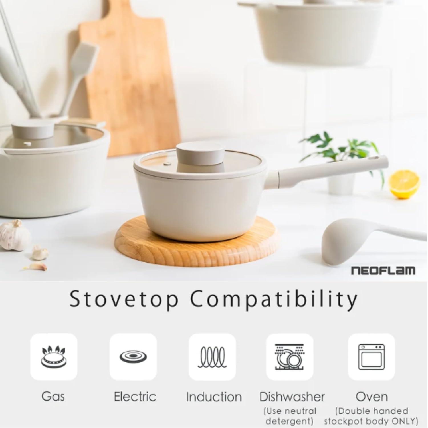 image:imageNEOFLAM Vulcan Ivory 2Qt Saucepot with Glass Lid 7 Cast Aluminum Lightweight Ceramic Nonstick Coating PFAS PFOA Free Dishwasher Safe Induction Ready Made in Korea