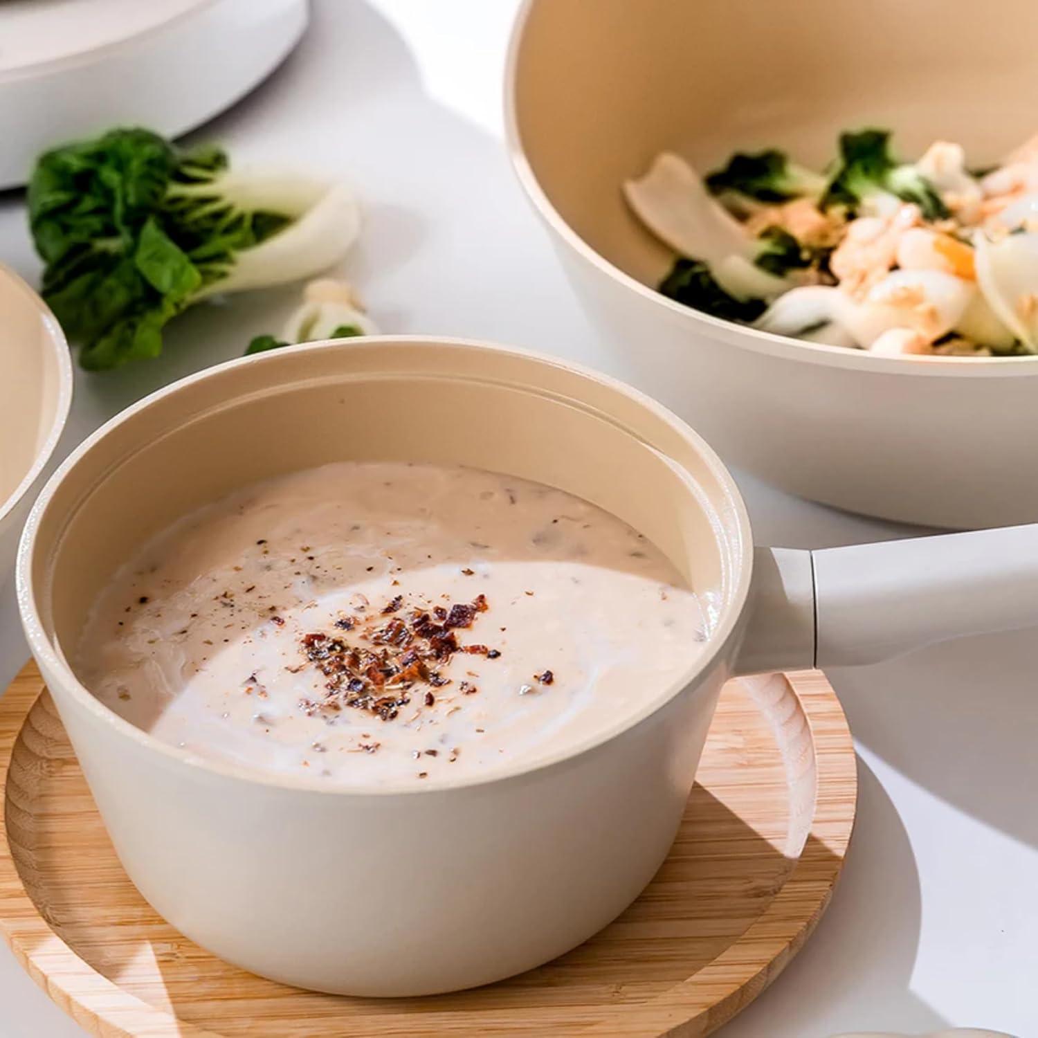 image:imageNEOFLAM Vulcan Ivory 2Qt Saucepot with Glass Lid 7 Cast Aluminum Lightweight Ceramic Nonstick Coating PFAS PFOA Free Dishwasher Safe Induction Ready Made in Korea