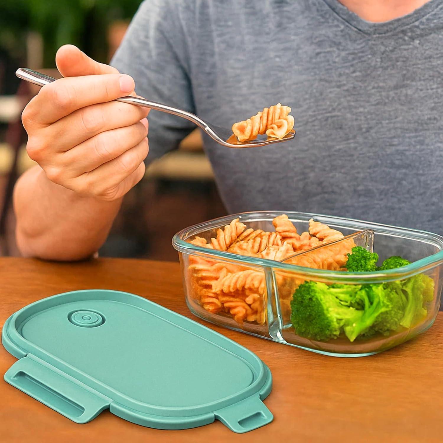 image:imageNeoflam 12Pieces Airtight Kitchen 2 Compartment Storage Oval Bento Glass Food Container with Vent Microwave Meal Prep Canister Dishwasher and Oven Safe 37 oz 11 Liter 46 cups37oz