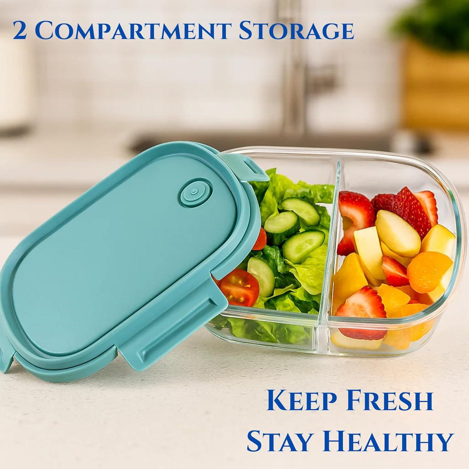 image:imageNeoflam 12Pieces Airtight Kitchen 2 Compartment Storage Oval Bento Glass Food Container with Vent Microwave Meal Prep Canister Dishwasher and Oven Safe 37 oz 11 Liter 46 cups37oz