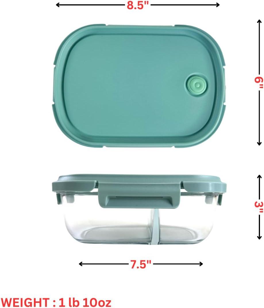 image:imageNeoflam 12Pieces Airtight Kitchen 2 Compartment Storage Oval Bento Glass Food Container with Vent Microwave Meal Prep Canister Dishwasher and Oven Safe 37 oz 11 Liter 46 cups37oz