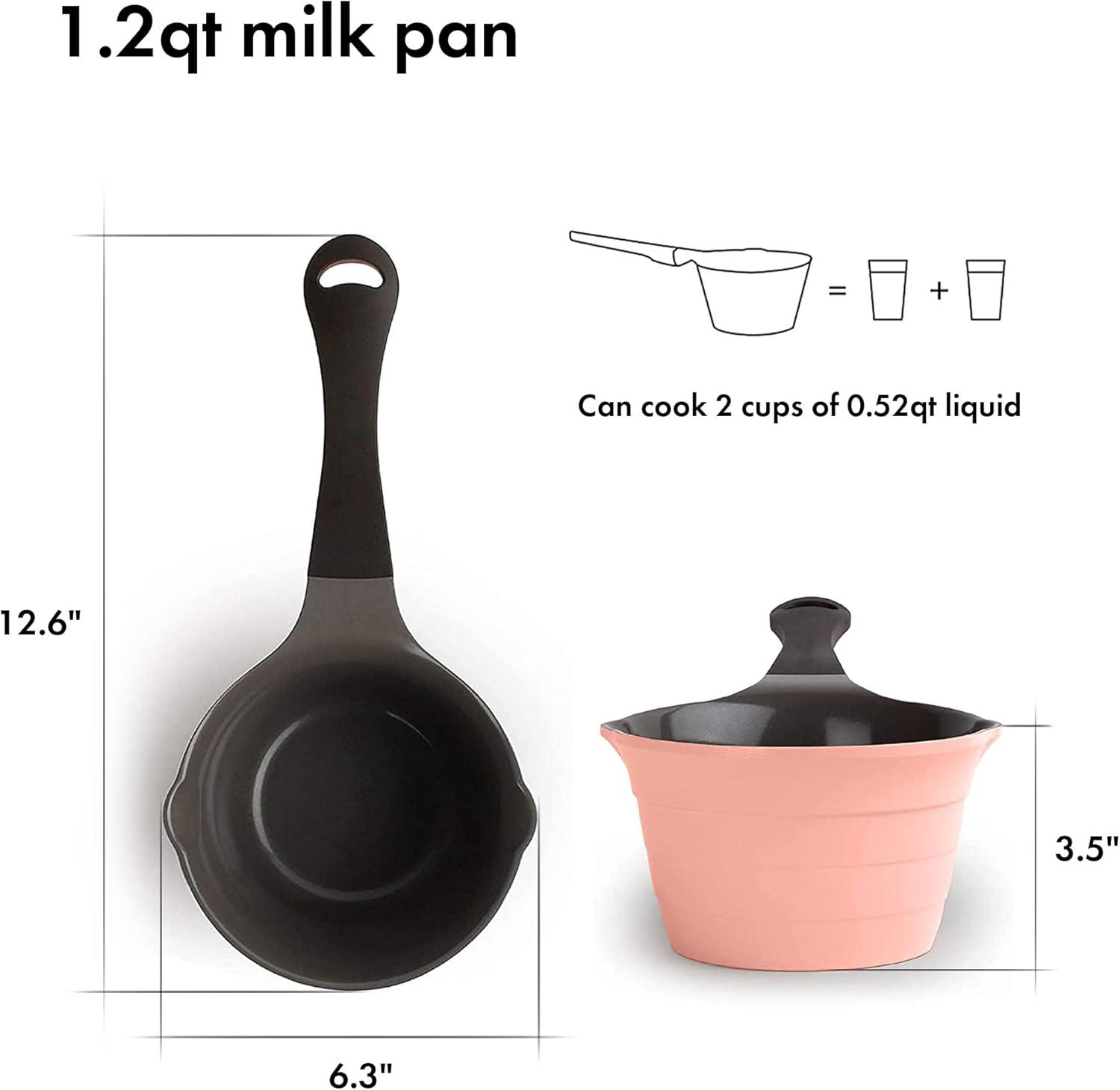 image:imageNeoflam 1qt Saucepan Butter Warmer Milk BoilingMelting Pot Ecolon Healthy Ceramic Nonstick Coating PFOAfree 2 Pour Spouts Dishwasher Safe Pink