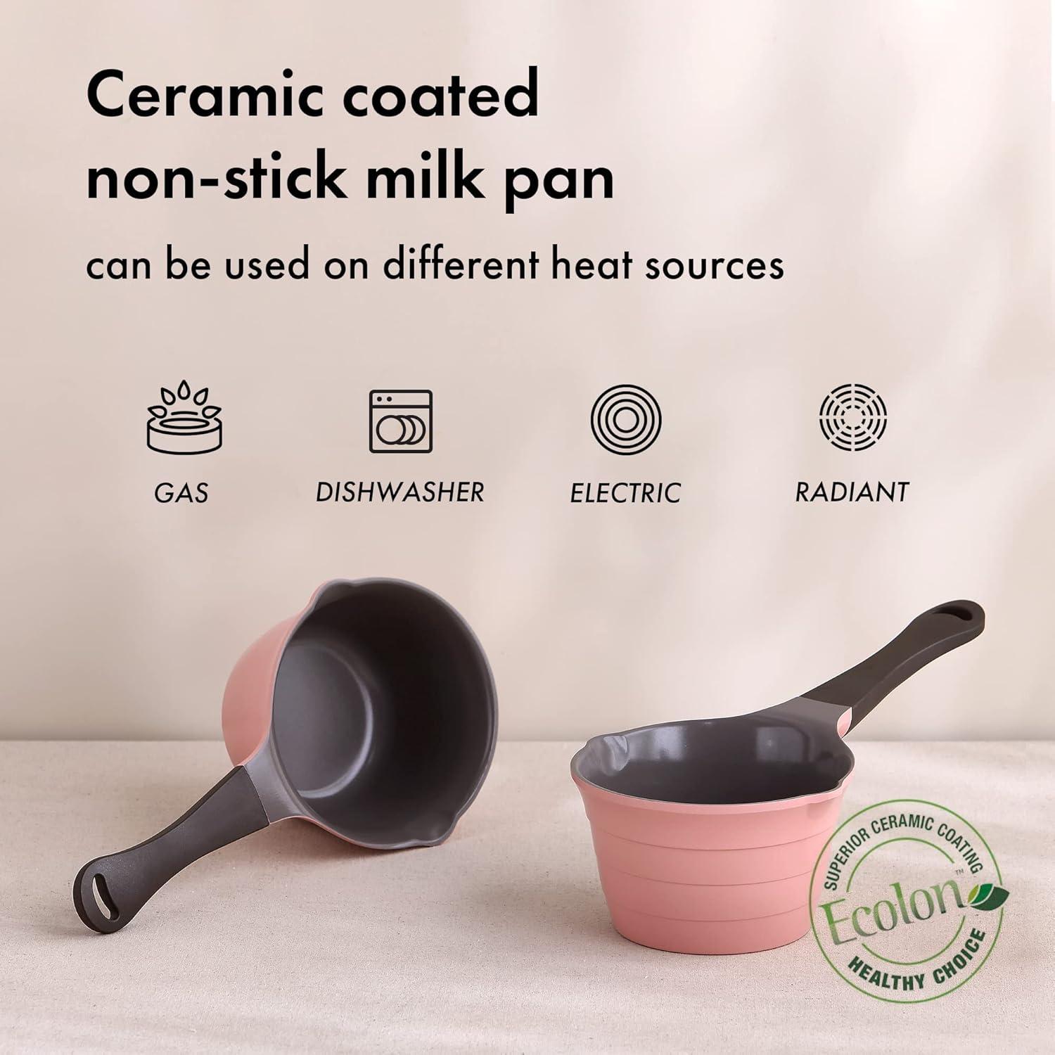 image:imageNeoflam 1qt Saucepan Butter Warmer Milk BoilingMelting Pot Ecolon Healthy Ceramic Nonstick Coating PFOAfree 2 Pour Spouts Dishwasher Safe Pink