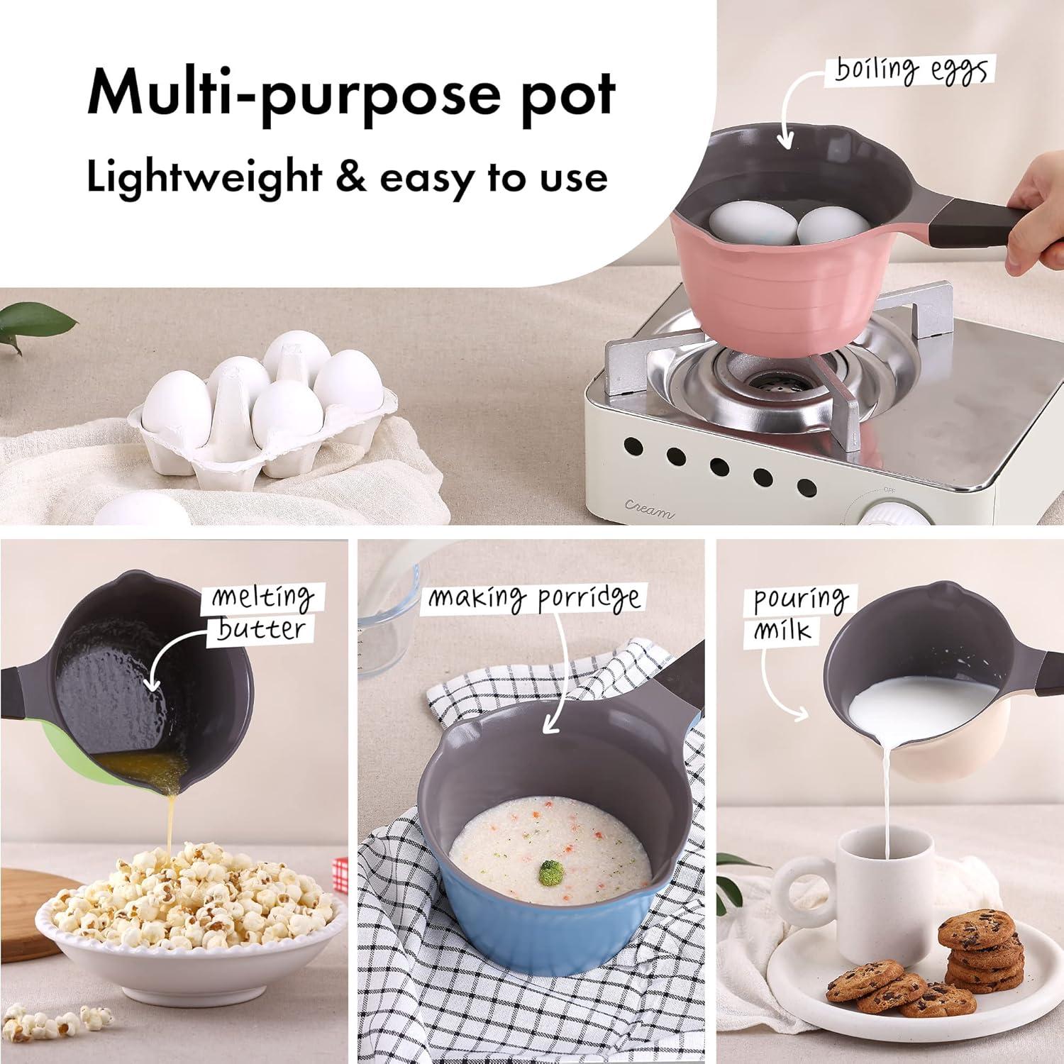 image:imageNeoflam 1qt Saucepan Butter Warmer Milk BoilingMelting Pot Ecolon Healthy Ceramic Nonstick Coating PFOAfree 2 Pour Spouts Dishwasher Safe Pink