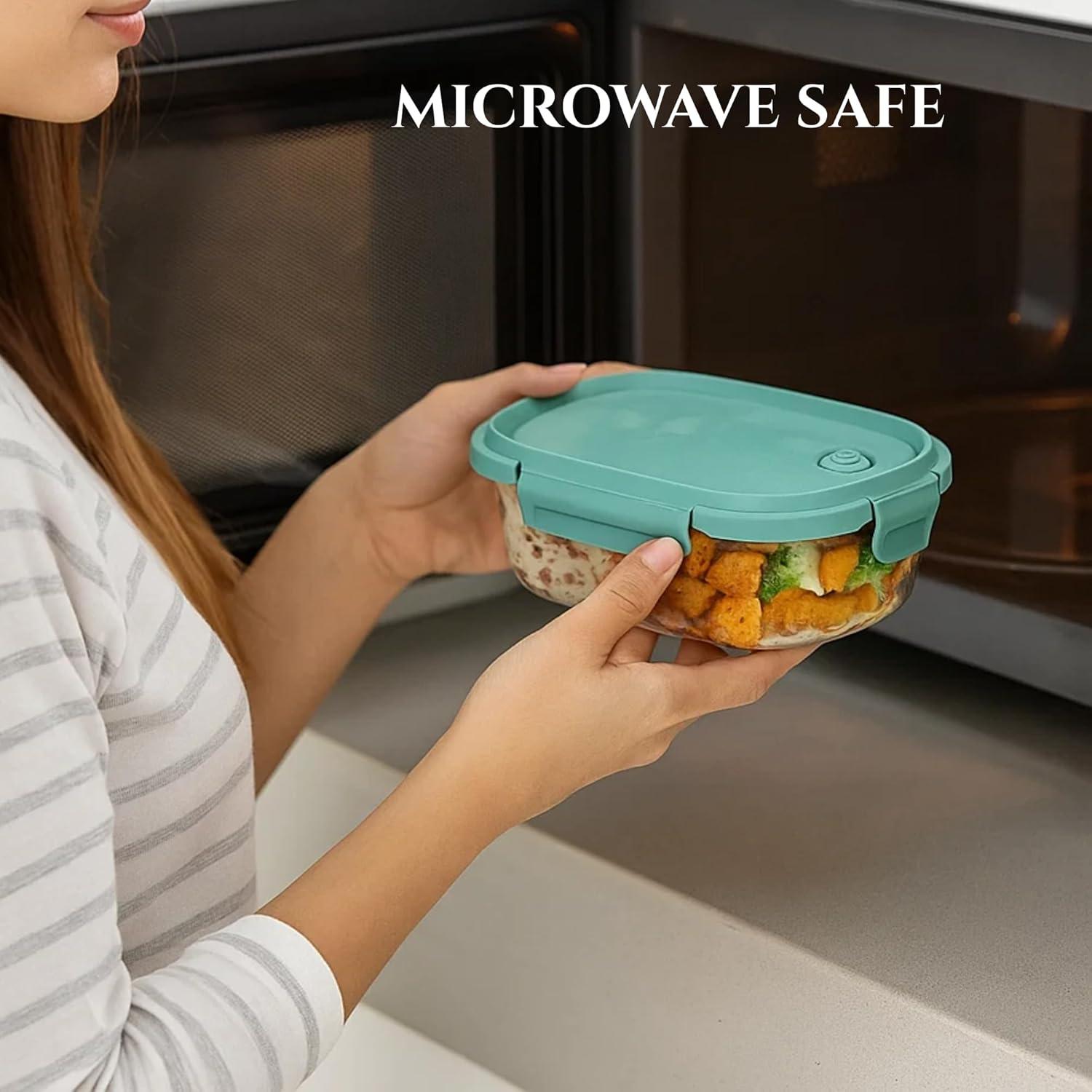 image:imageNeoflam 2 Compartment Glass Food Container with Airtight Lid Divided Oval Bento Lunch Box with Vent Reusable Meal Prep Storage Microwave Oven amp Dishwasher Safe 37 oz 11 Liter 46 cups37oz