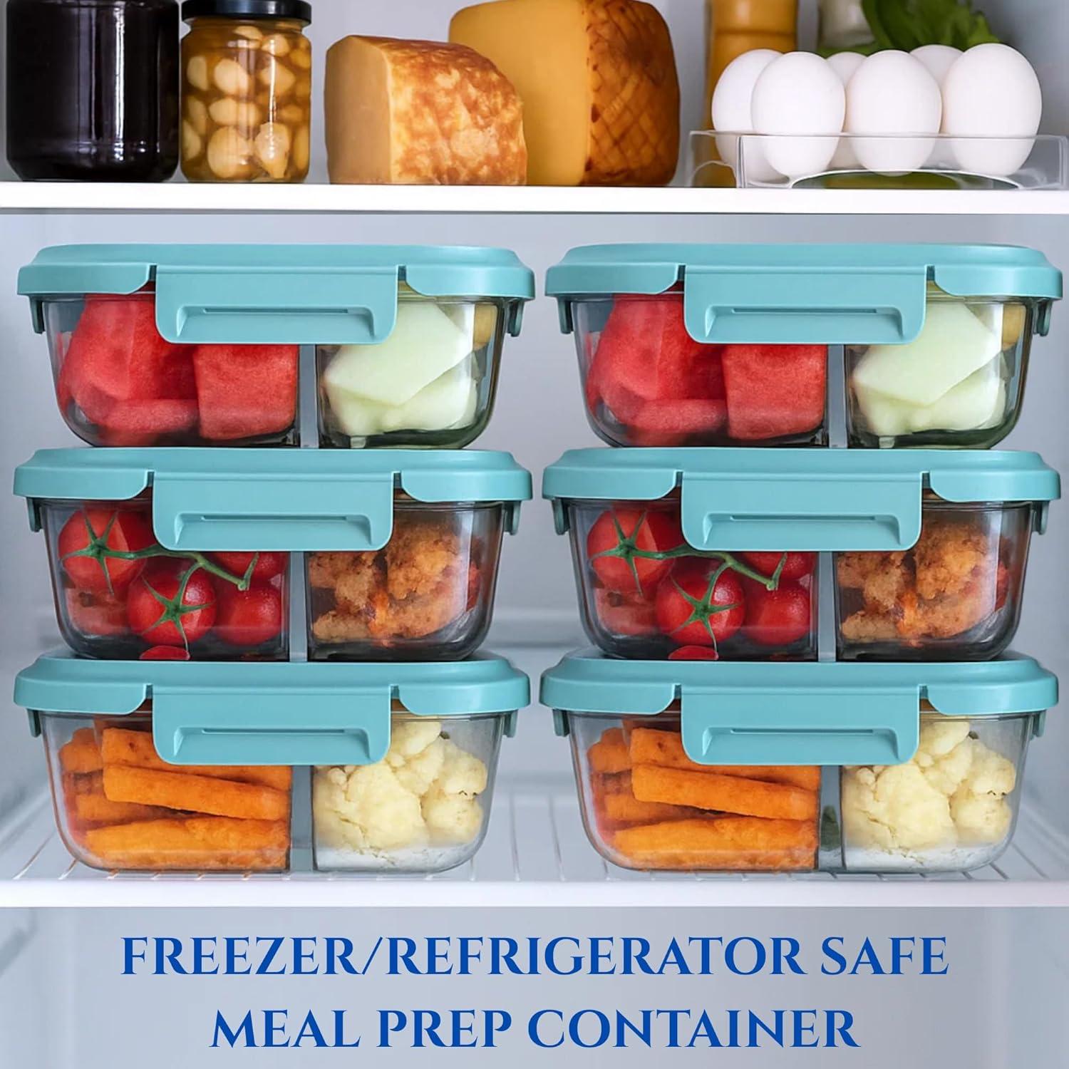 image:imageNeoflam 2 Compartment Glass Food Container with Airtight Lid Divided Oval Bento Lunch Box with Vent Reusable Meal Prep Storage Microwave Oven amp Dishwasher Safe 37 oz 11 Liter 46 cups37oz