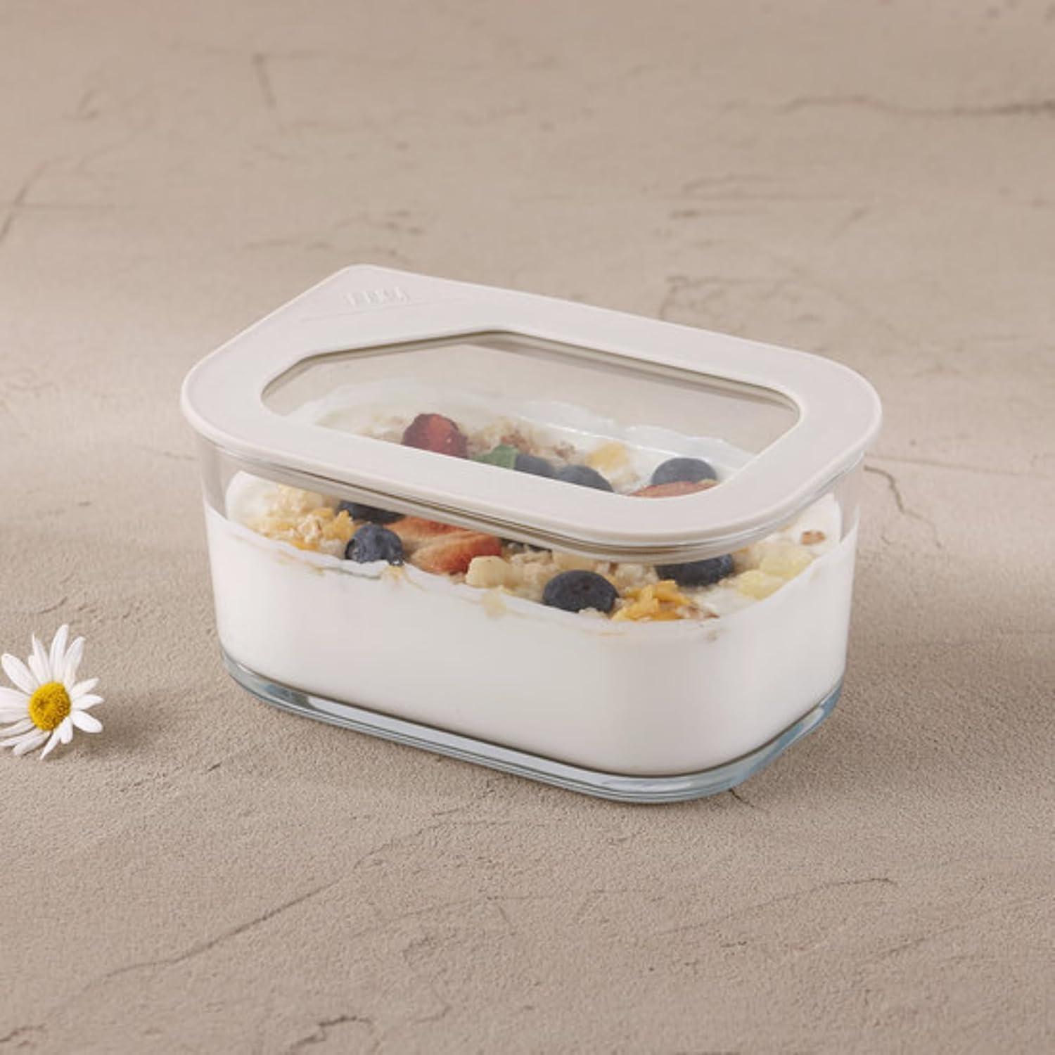 image:imageNeoflam 2 Set FIKA One Borosilicate Glass Food Container with Lid Microwave Oven Dishwasher Freezer Safe Stylish Home Deco Modern Kitchen Storages Refrigerator Canisters 18oz 530ml 056qt18 oz