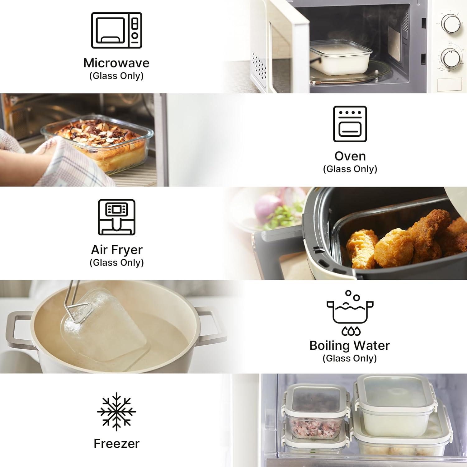 image:imageNeoflam 6Piece Comodo Glass Food Storage Containers with Lids Airtight Stackable Meal Prep Set BPAFree Microwave Oven Air Fryer Freezer Safe Reusable Glass Containers for Home amp Office