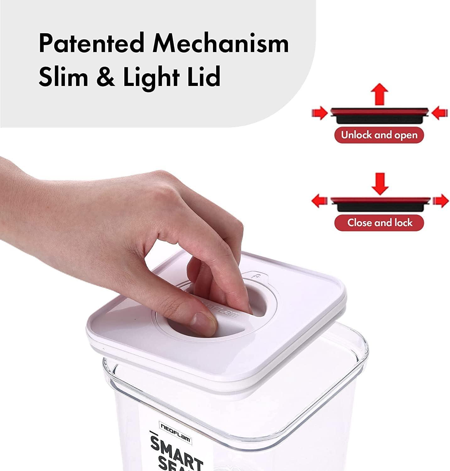 image:imageNeoflam Airtight Smart Seal Food Storage Container Set of 3 Crystal Clear Body Modular Stackable Nestable Design 27L Square14L