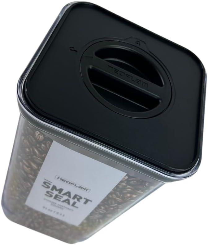 image:imageNeoflam Airtight Smart Seal Food Storage Container Set of 3 Crystal Clear Body Matte Black Lid Modular Stackable Nestable Design Easy to Clean BPA Free Square 14L06L