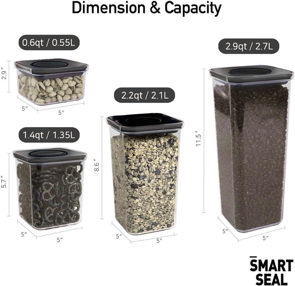 image:imageNeoflam Airtight Smart Seal Food Storage Container Set of 3 Crystal Clear Body Matte Black Lid Modular Stackable Nestable Design Easy to Clean BPA Free Square 14L06L