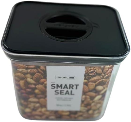 image:imageNeoflam Airtight Smart Seal Food Storage Container Set of 3 Crystal Clear Body matte Black Lid Modular Stackable Nestable Design Easy to Clean BPA Free Rectangle 175L175L