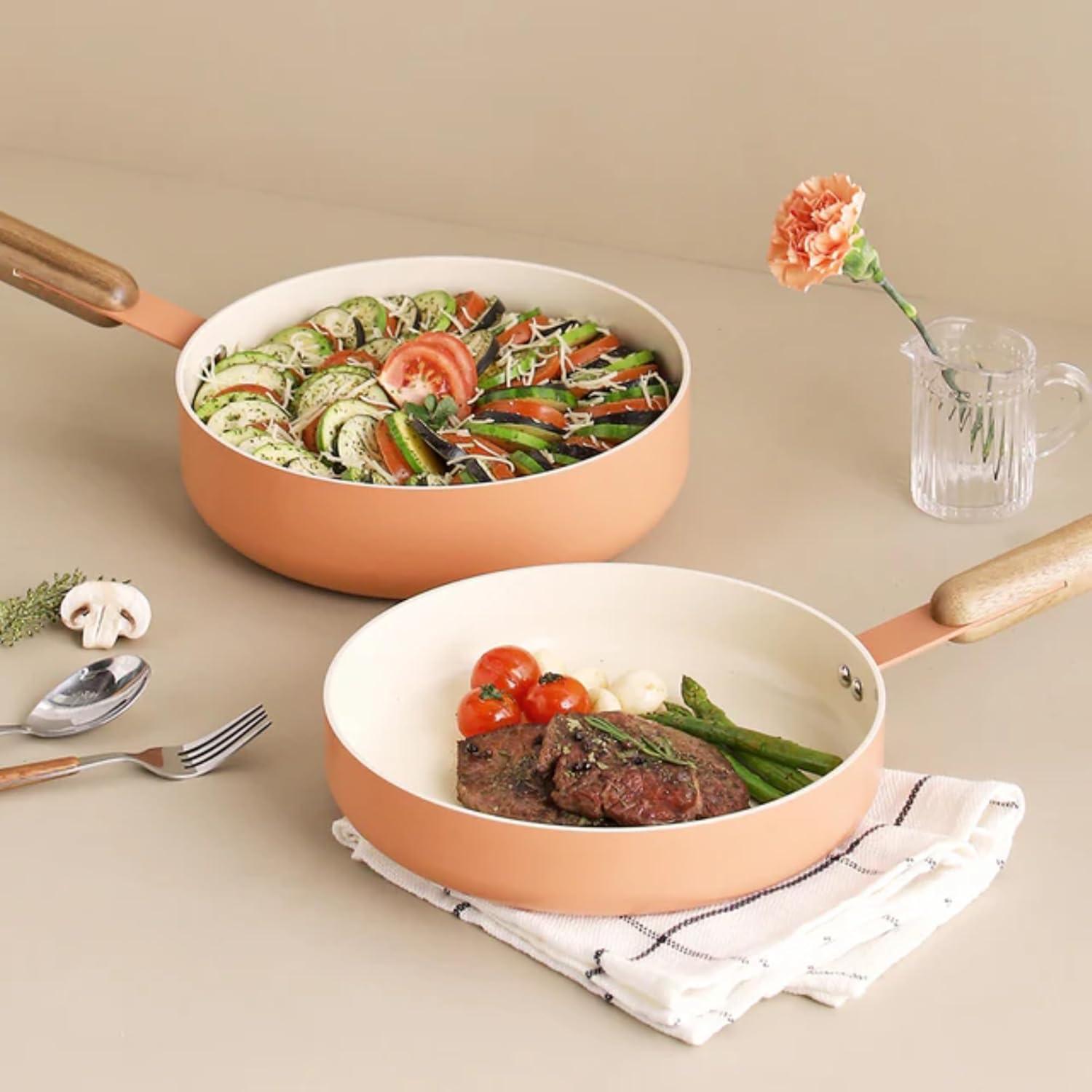 image:imageNeoflam Atelier 95Inch Nonstick Stir Frying Pan with Wood Handle Healthy Cooking Non Stick Ceramic Coating Skillet Induction Compatible Cookware Made in Korea95 Wok