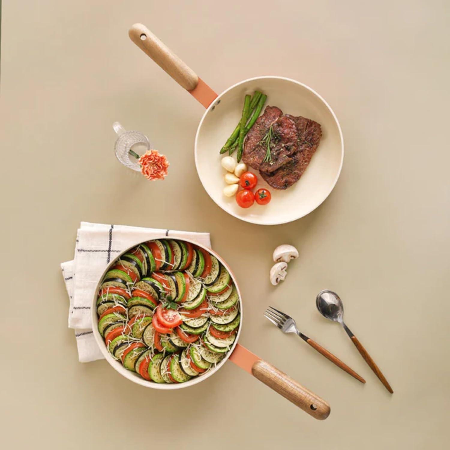 image:imageNeoflam Atelier 95Inch Nonstick Stir Frying Pan with Wood Handle Healthy Cooking Non Stick Ceramic Coating Skillet Induction Compatible Cookware Made in Korea95 Wok