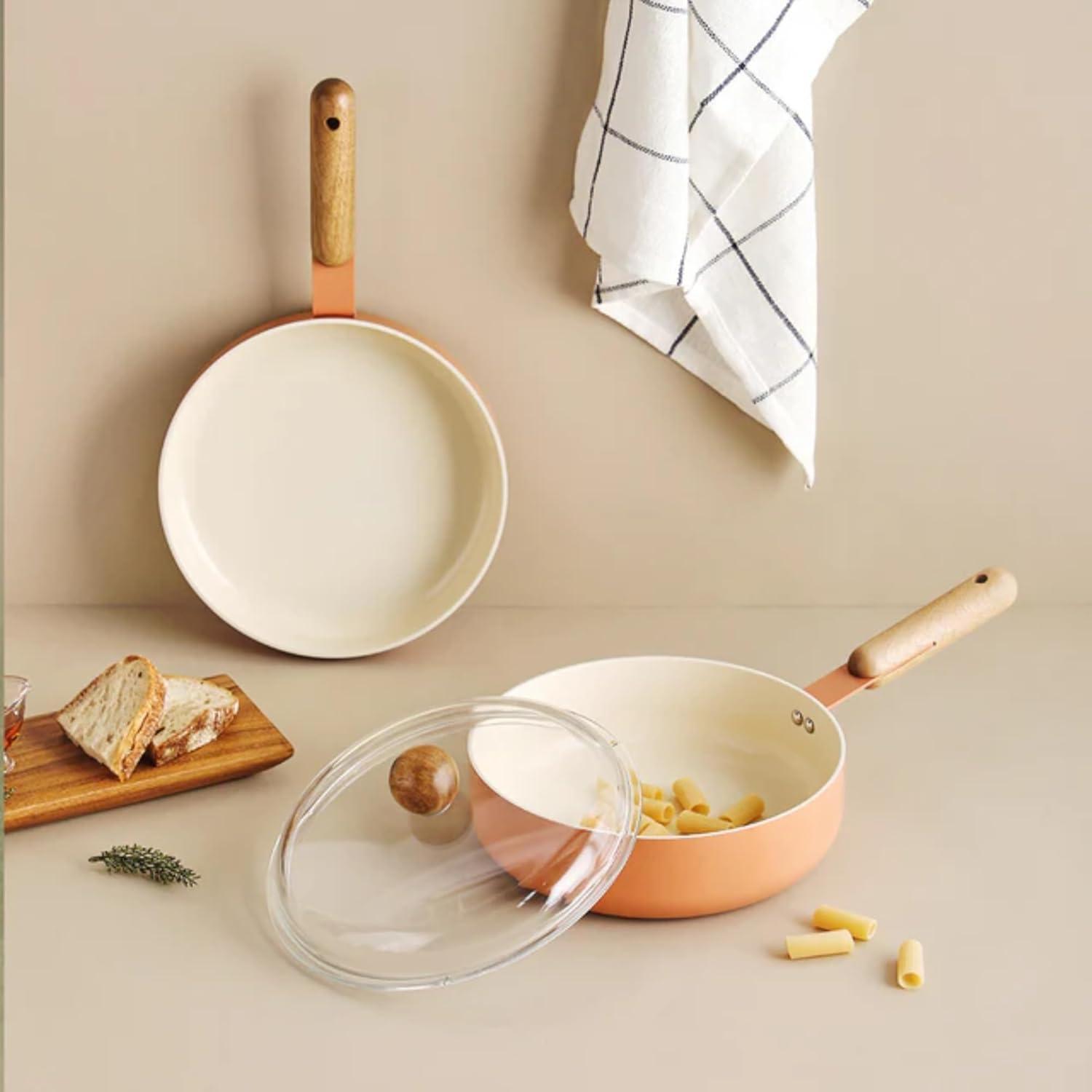 image:imageNeoflam Atelier 95Inch Nonstick Stir Frying Pan with Wood Handle Healthy Cooking Non Stick Ceramic Coating Skillet Induction Compatible Cookware Made in Korea95 Wok