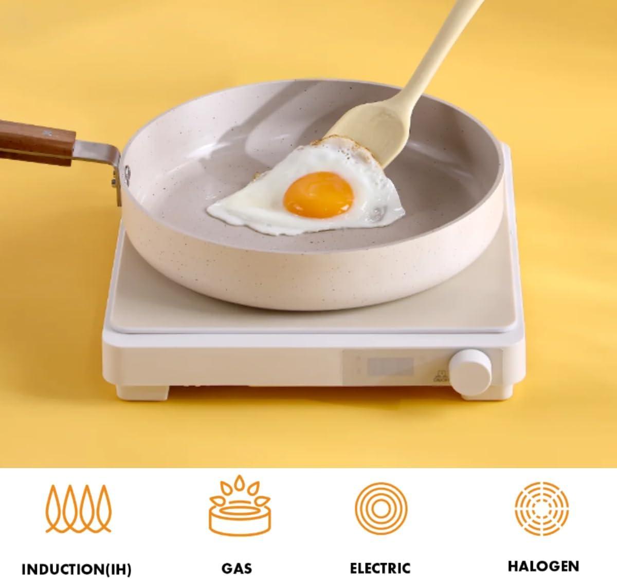 image:imageNeoflam Bien 95 Nonstick Ceramic Frying Pan with Wooden Handle Induction Skillet for Healthy Cooking Stir Fry amp Omelet Egg Pan Kitchen Essential Cookware Made in Korea 24cm