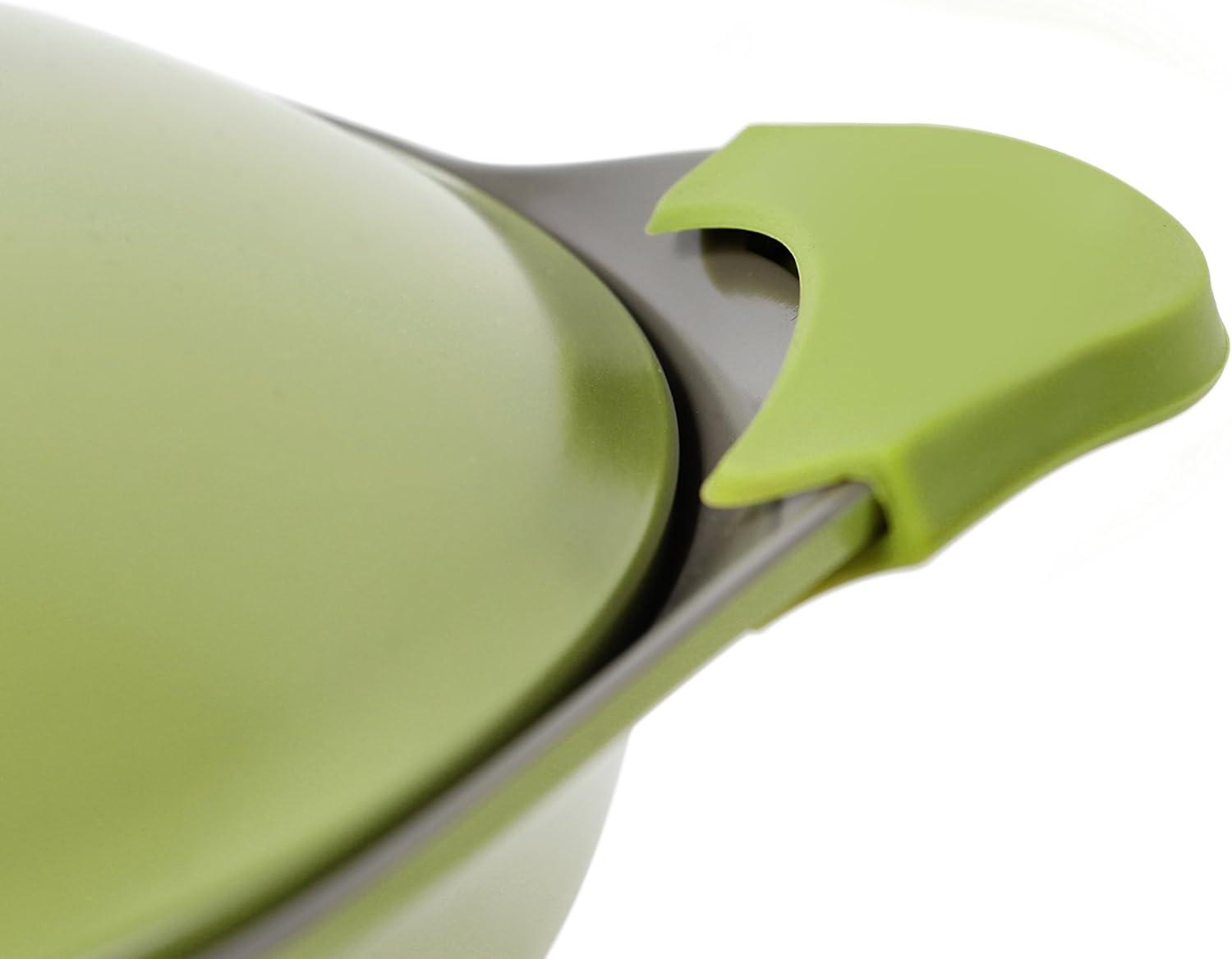 image:imageNeoflam Eela 25 QT Ceramic Nonstick Low Stockpot with Steam Releasing Lid in Olive Green