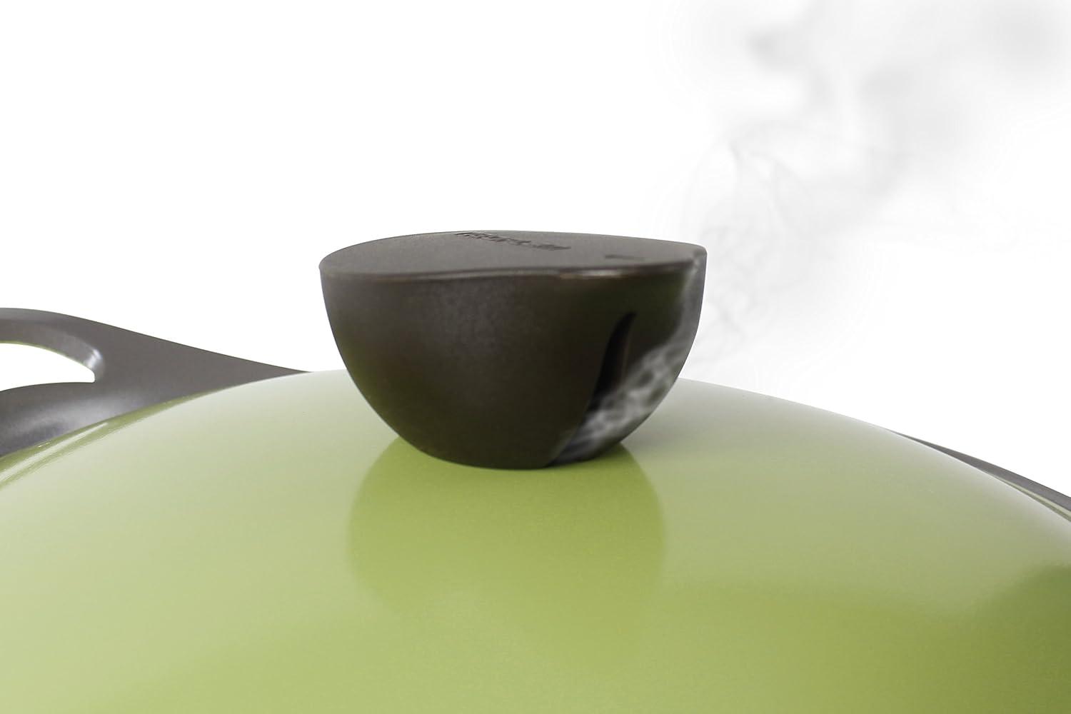 image:imageNeoflam Eela 25 QT Ceramic Nonstick Low Stockpot with Steam Releasing Lid in Olive Green