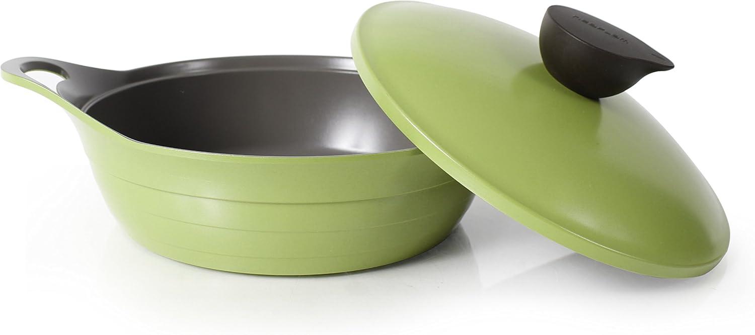 image:imageNeoflam Eela 25 QT Ceramic Nonstick Low Stockpot with Steam Releasing Lid in Olive Green