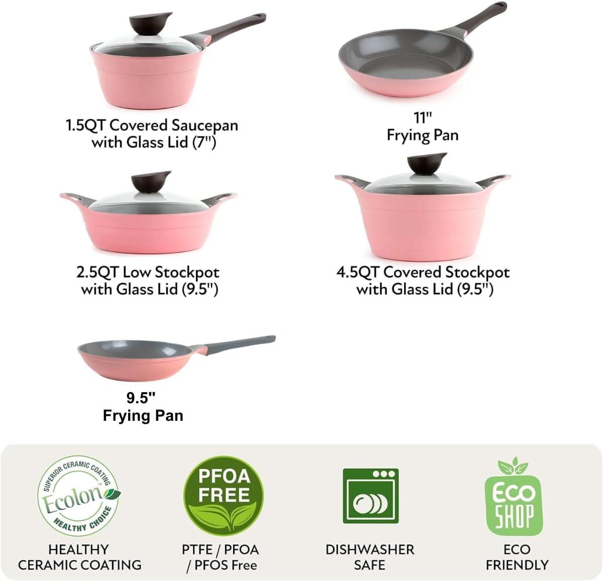 image:imageNeoflam Eela 8Piece Pink Ceramic Nonstick Chef Cookware with Glass Lid Kitchen Pot and Pan Cooking Set Ceramic Coating Easy to Clean Great Gift for Kitchen Made in Korea